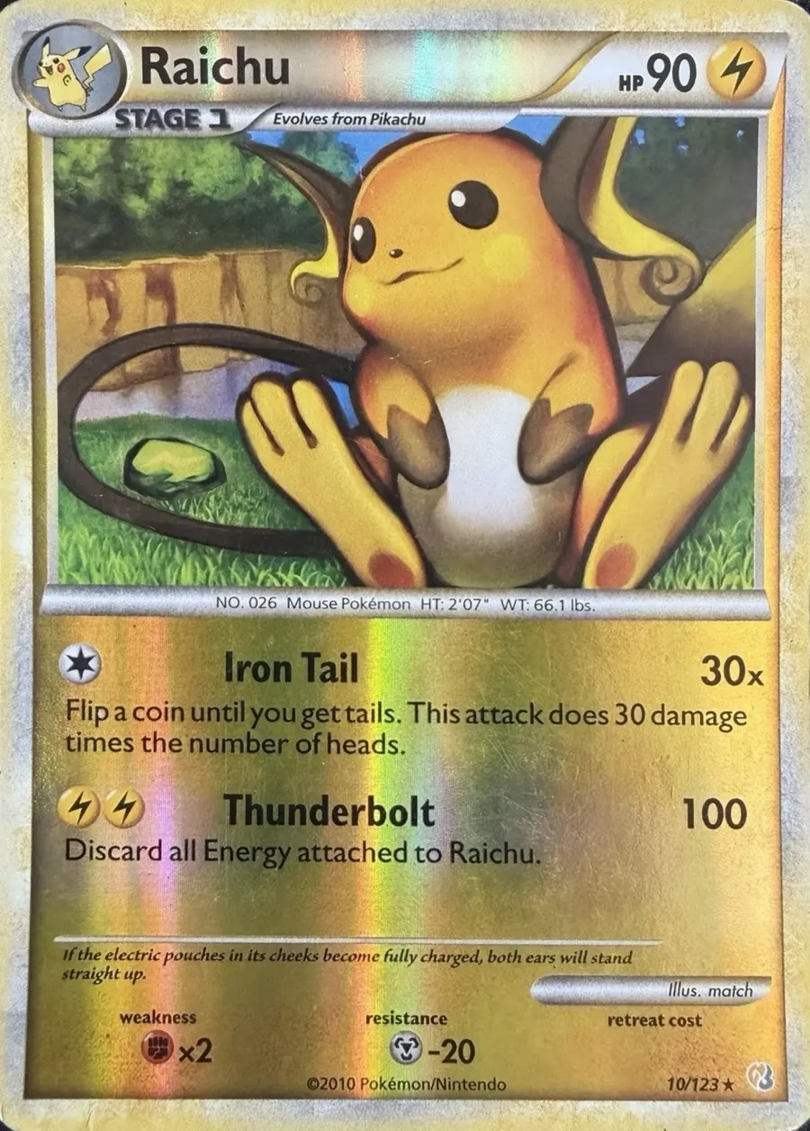Placeholder front image of Raichu — Reverse Holofoil — HeartGold & SoulSilver — No. 10/123 — English