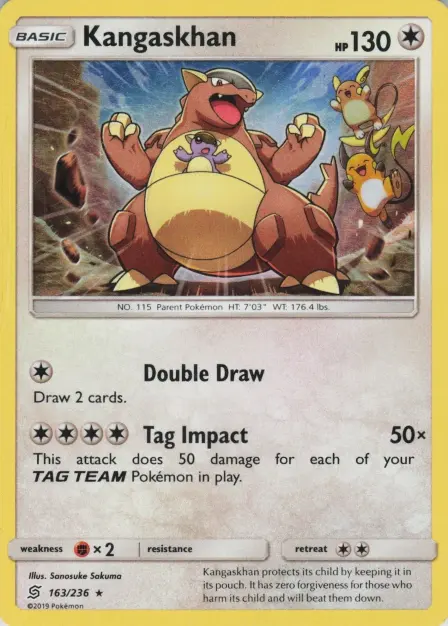 Placeholder card image of Raichu cameo on Kangaskhan — Holofoil — Unified Minds — No. 163/236 — English