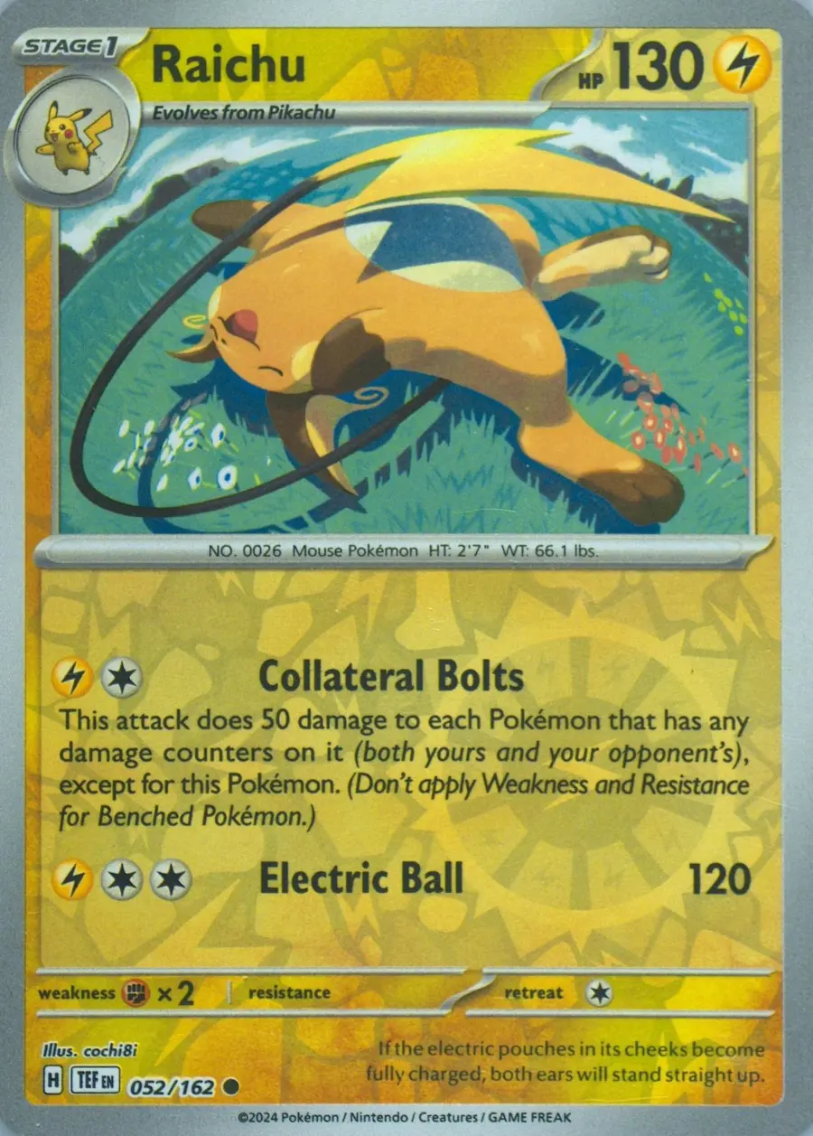 Placeholder front image of Raichu — Reverse Holofoil — Temporal Forces — No. 052/162 — English