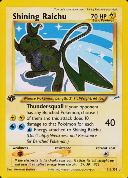 Placeholder card image of Shining Raichu — Shining Holofoil — 1st Edition — Neo Destiny — No. 111/105 — English
