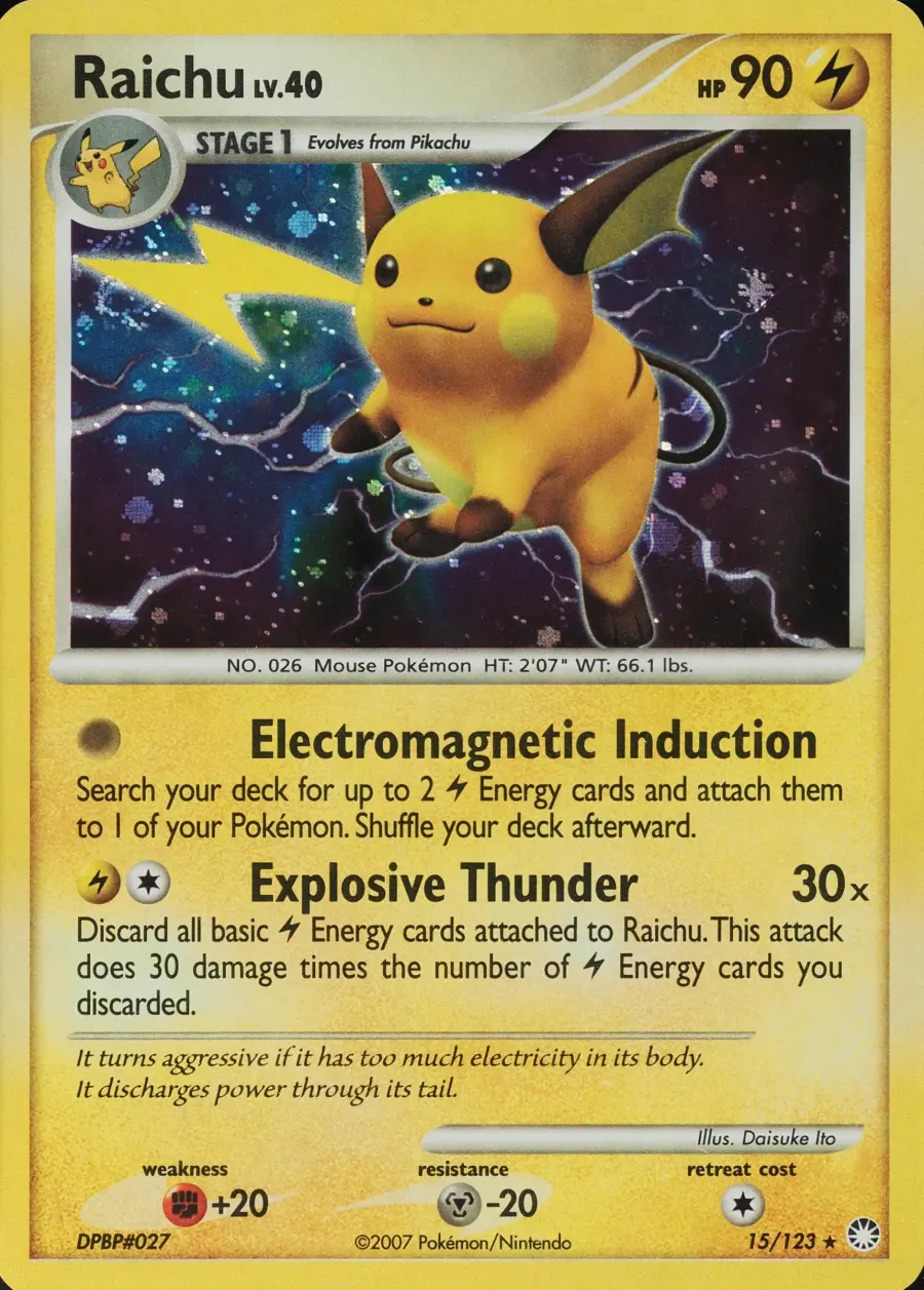 Placeholder front image of Raichu — Holofoil — Mysterious Treasures — No. 15/123 — English