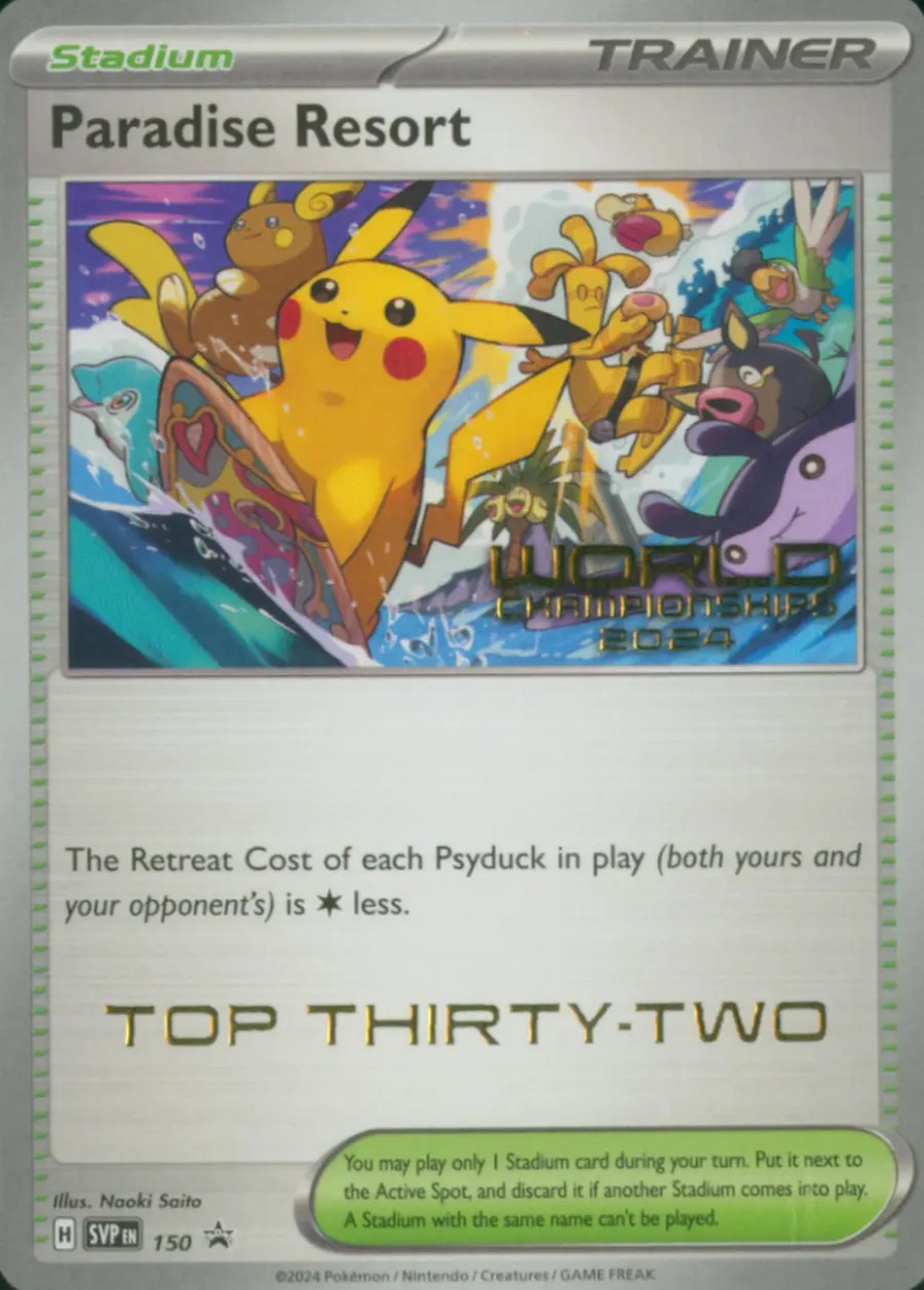 Placeholder front image of Raichu cameo on Paradise Resort — World Championships 2024 — Top Thirty-Two — SV Black Star Promos — No. 150 — English