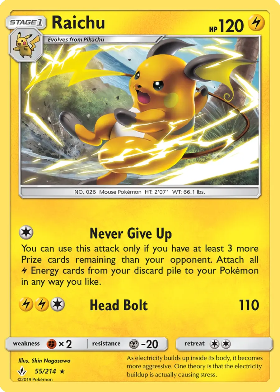 Placeholder front image of Raichu — Non-Holo — Unbroken Bonds — No. 55/214 — English