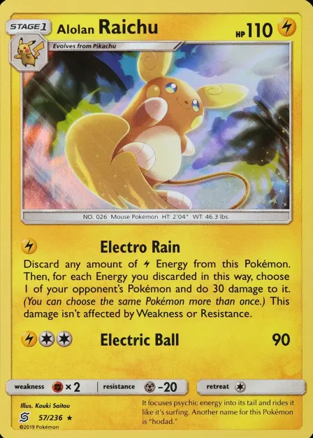 Placeholder card image of Alolan Raichu — Holofoil — Unified Minds — No. 57/236 — English