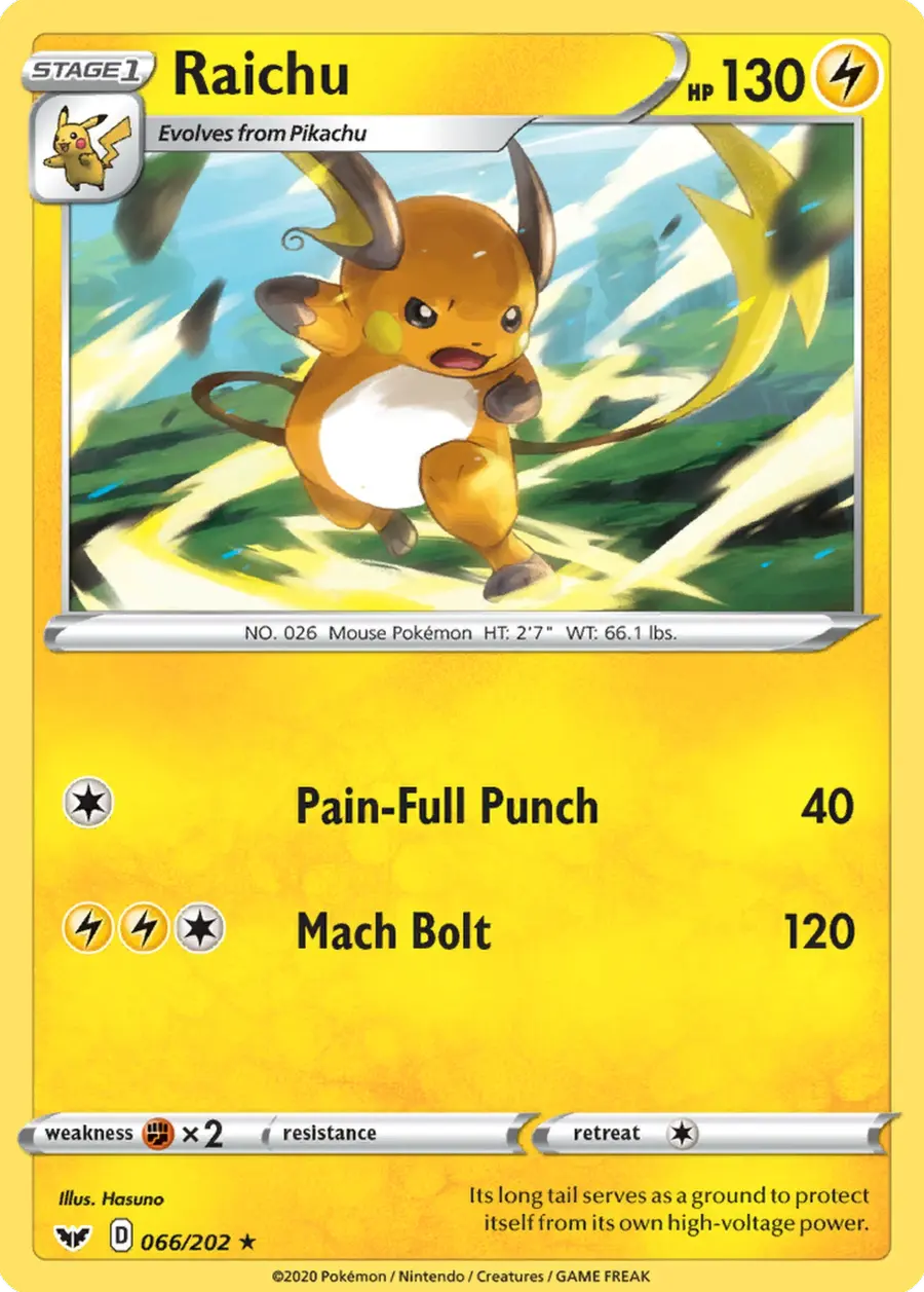 Placeholder front image of Raichu — Non-Holo — Sword & Shield — No. 066/202 — English