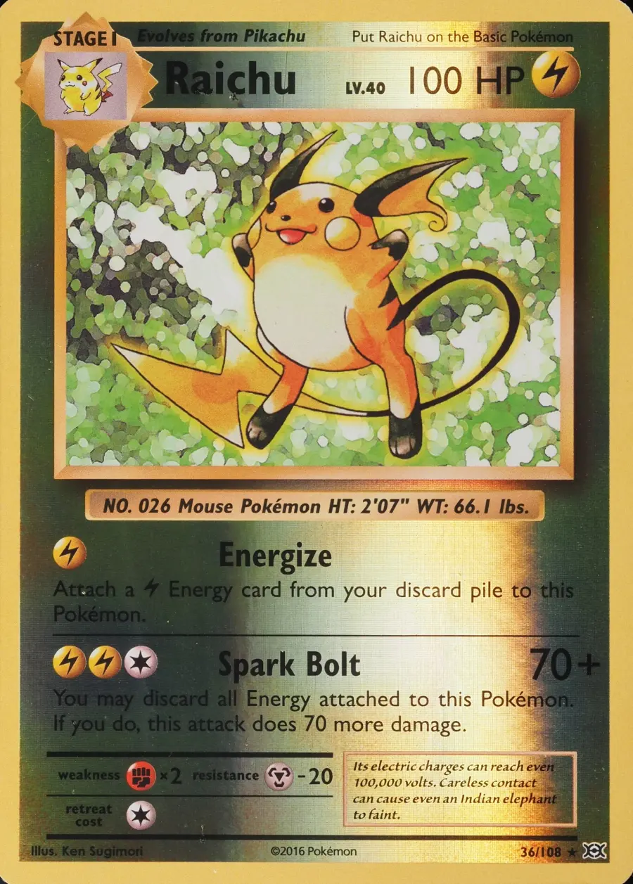 Placeholder front image of Raichu — Reverse Holofoil — Evolutions — No. 36/108 — English
