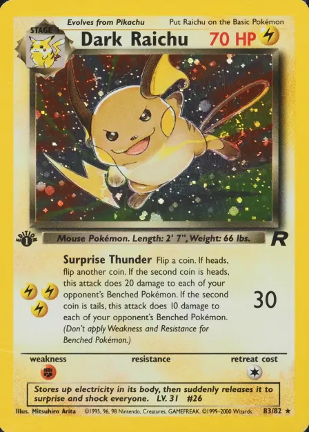 Placeholder card image of Dark Raichu — Cosmos Holo — 1st Edition — Team Rocket — No. 83/82 — English