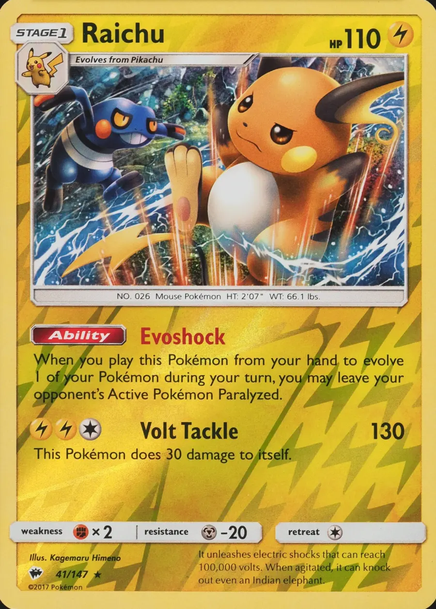 Placeholder front image of Raichu — Reverse Holofoil — Burning Shadows — No. 41/147 — English