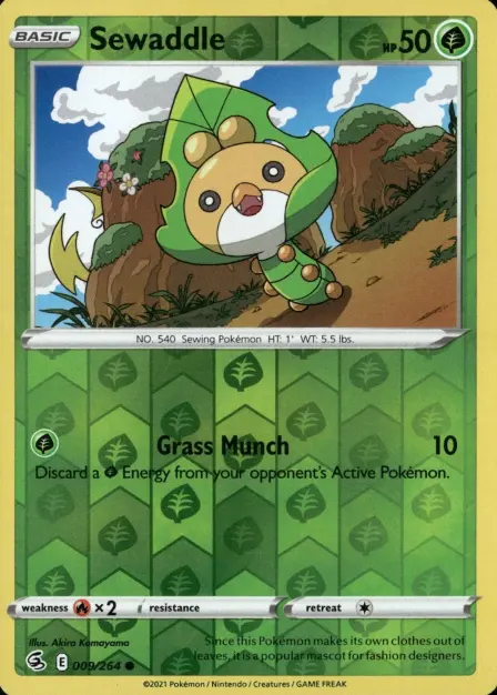 Placeholder card image of Raichu cameo on Sewaddle — Reverse Holo — Fusion Strike — No. 009/264 — English
