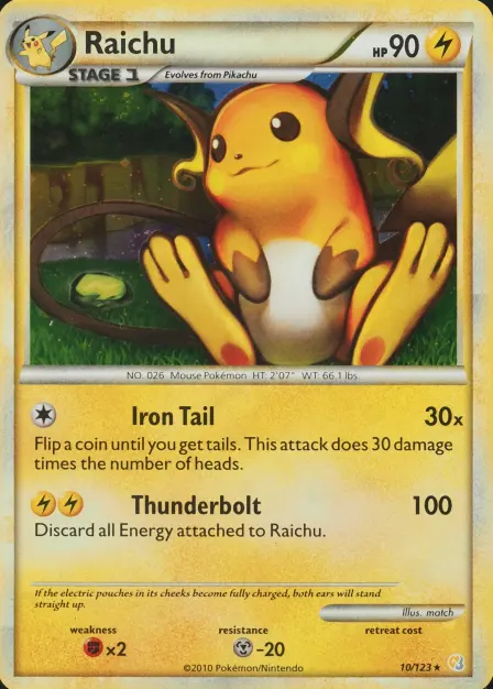 Placeholder card image of Raichu — Holofoil — HeartGold & SoulSilver — No. 10/123 — English