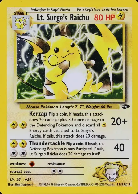 Placeholder card image of Lt. Surge's Raichu — Holo — Unlimited — Gym Challenge — No. 11/132 — English