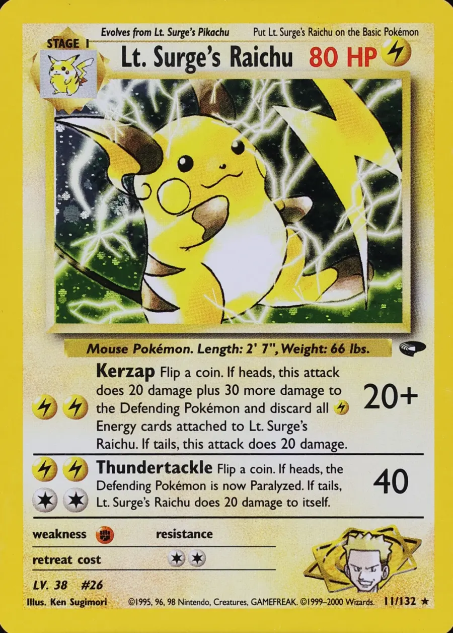 Placeholder front image of Lt. Surge's Raichu — Holo — Unlimited — Gym Challenge — No. 11/132 — English