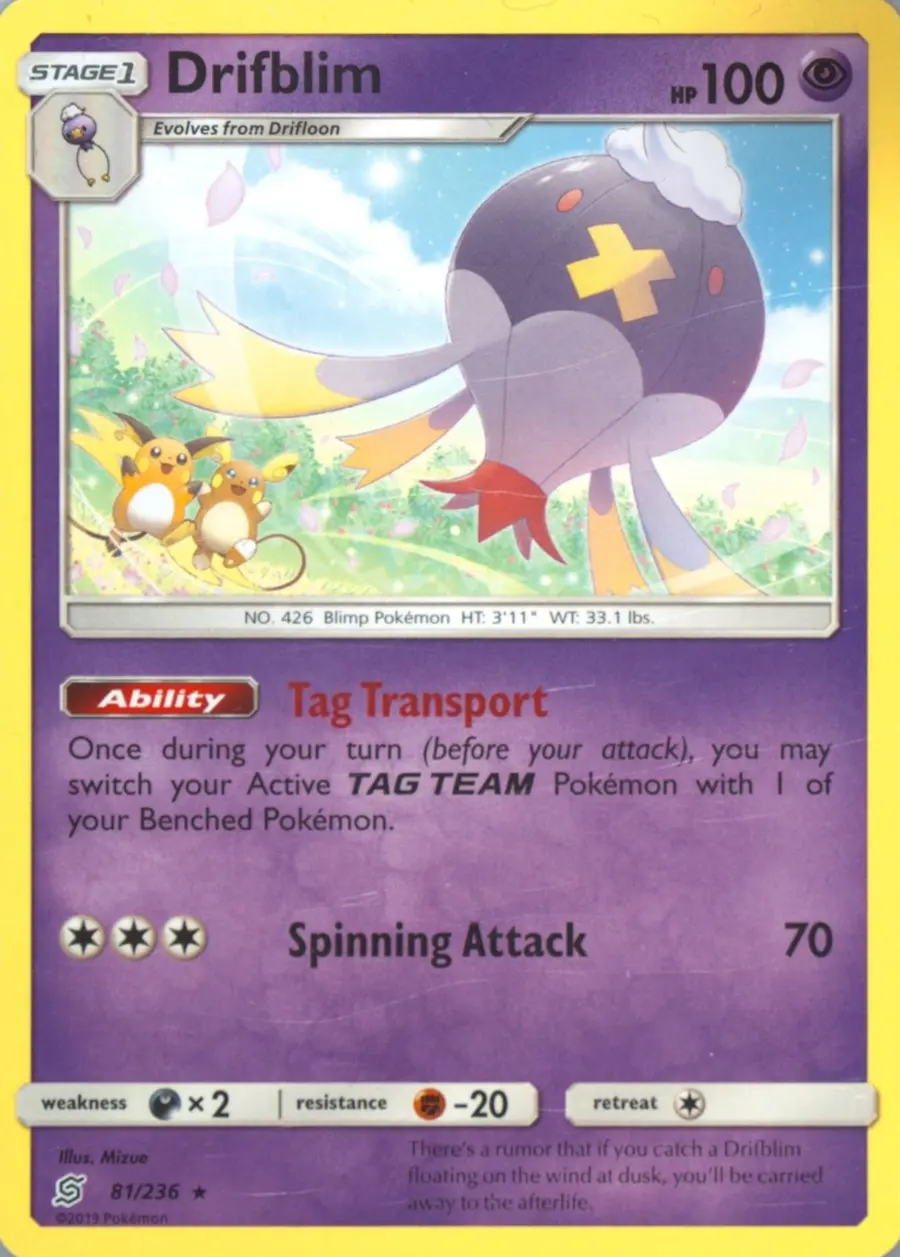 Placeholder front image of Raichu cameo on Drifblim — Reverse Foil — Unified Minds — No. 81/236 — English