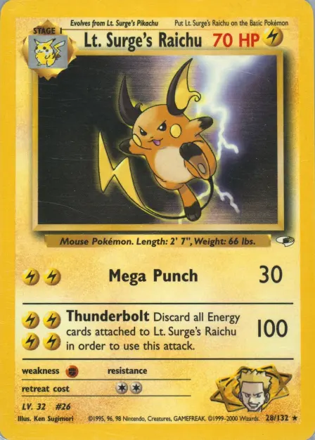 Placeholder card image of Lt. Surge's Raichu — Non-Holo — Unlimited — Gym Heroes — No. 28/132 — English