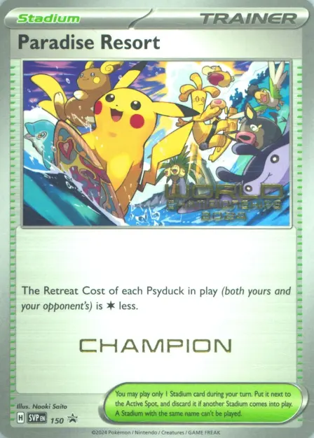 Placeholder card image of Raichu cameo on Paradise Resort — World Championships 2024 — Champion — SV Black Star Promos — No. 150 — English