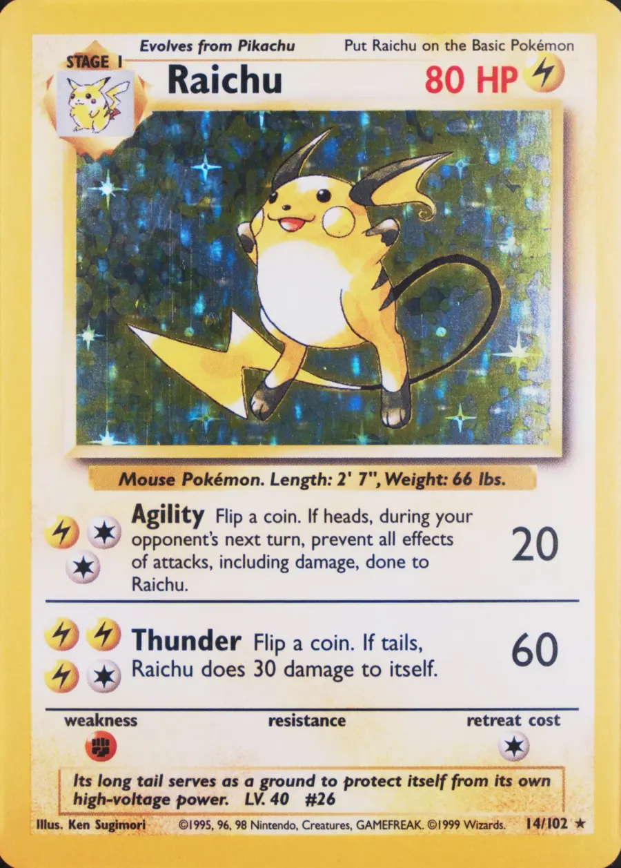 Placeholder front image of Raichu — Unlimited — ©1999 — Base Set — No. 14/102 — English