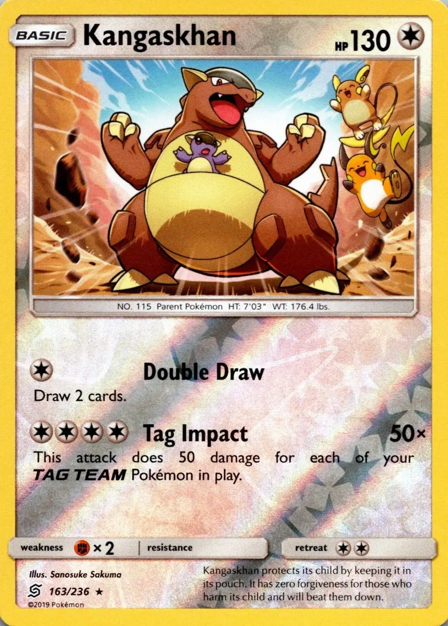 Placeholder front image of Raichu cameo on Kangaskhan — Reverse Foil — Unified Minds — No. 163/236 — English