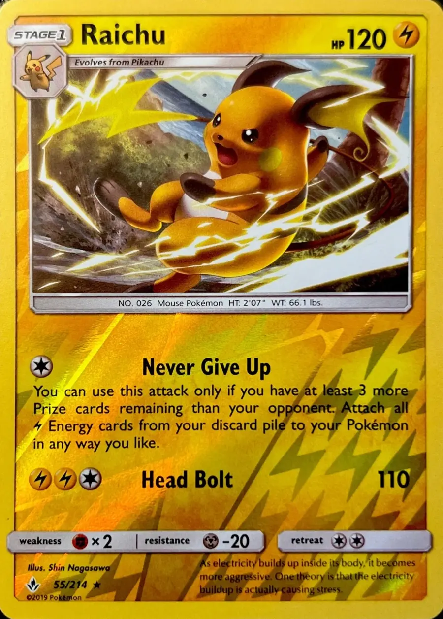 Placeholder front image of Raichu — Reverse Holofoil — Unbroken Bonds — No. 55/214 — English